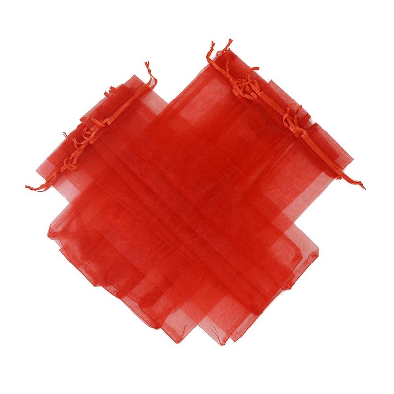 Bezall 50Pcs Red Organza Hand Fan Bags, 2x10 Inches Sheer Christmas Favors Drawstring Pouches Wedding Party Folding Fan Gift Bags - Image 3